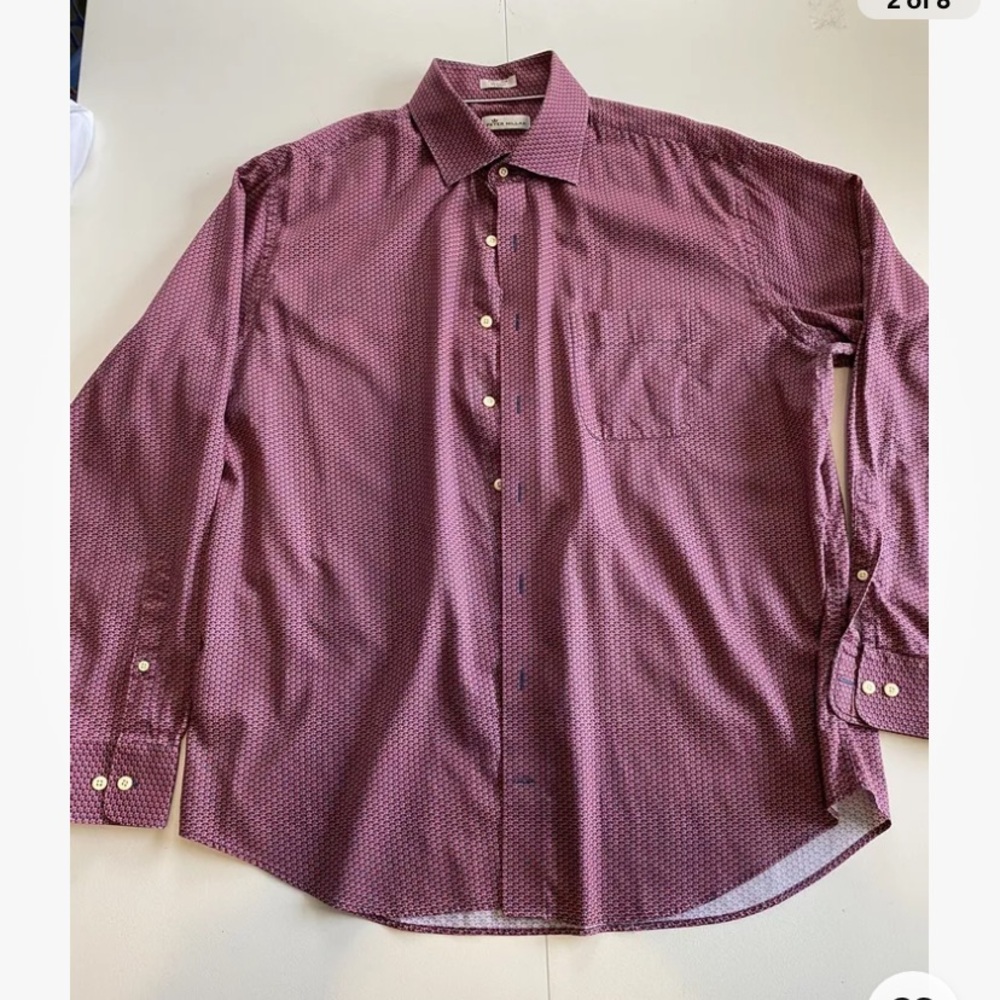 Peter Millar Geometric Men’s Button Down Long Sleeve Size XL Red Shirt - Picture 2 of 8